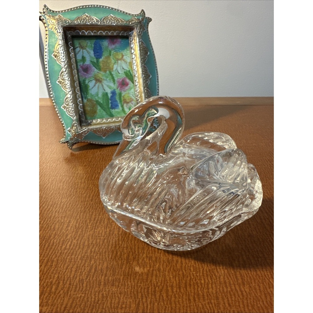 Anna Hutte‎ Bleikristall Swan Trinket Dish, 24% Lead Crystal, Germany Vintage